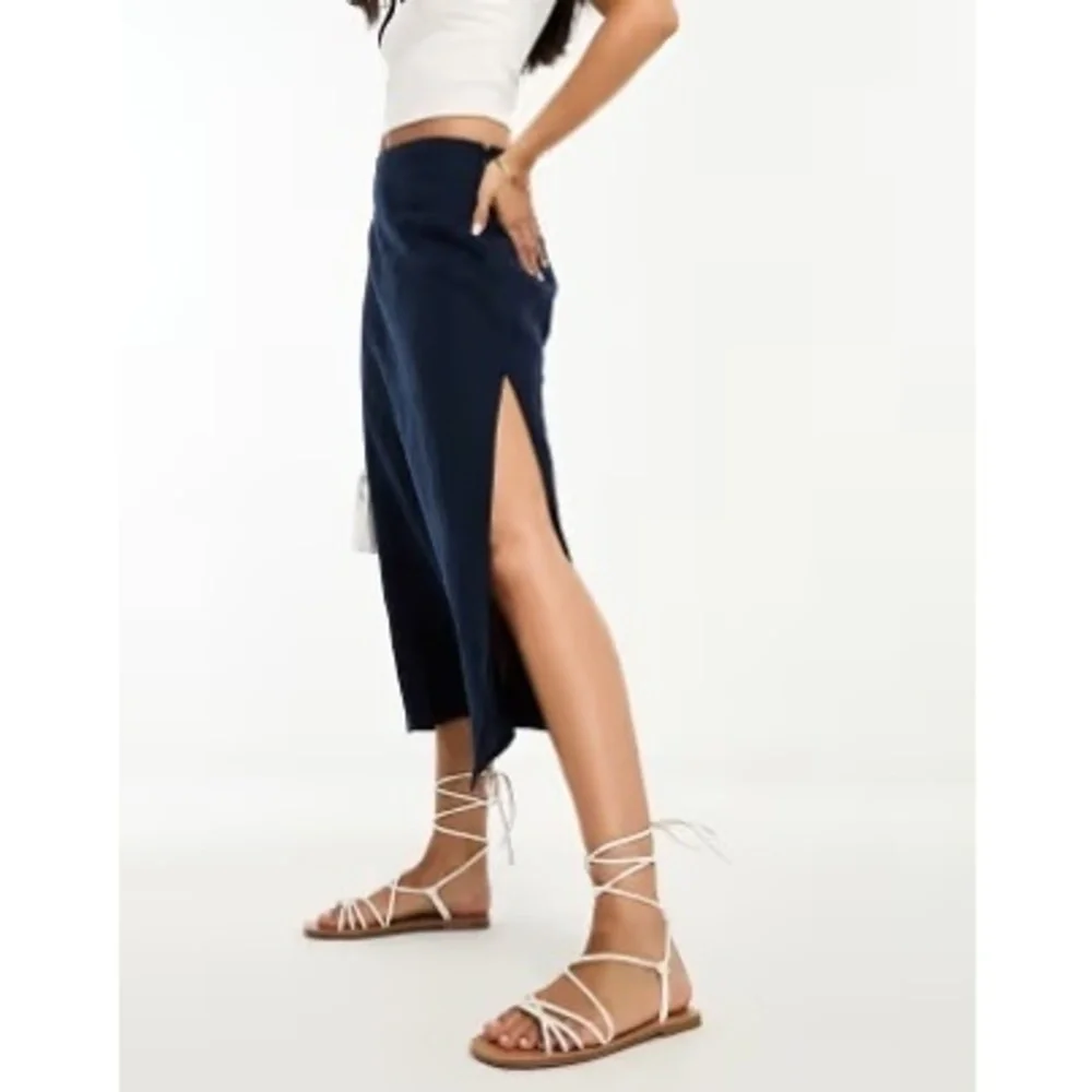 A&F Premium Linen Midi Skirt - Navy - XL Petite